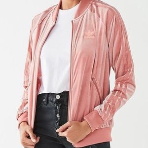 Adidas Pink Velour Track Jacket, Size M